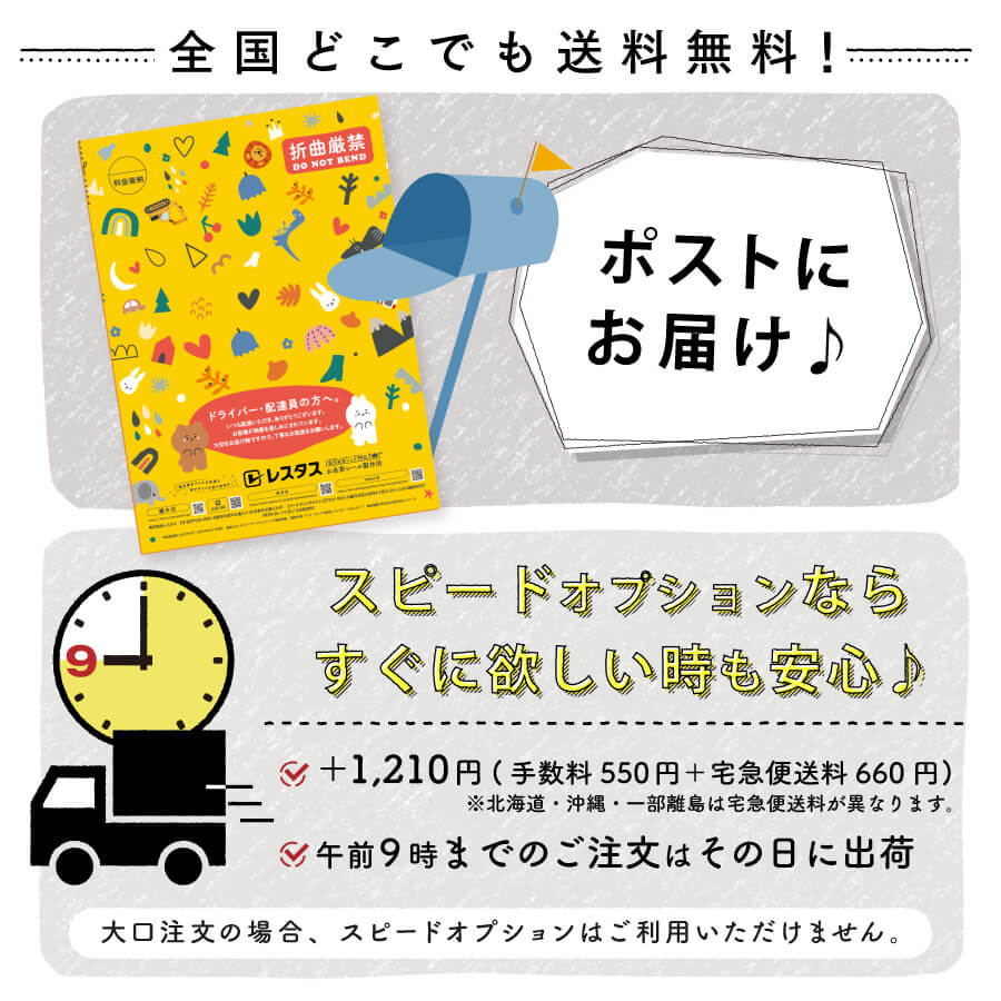 専用サイズの封筒でポストにお届け!いつでも受け取れます